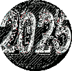 A black and white circle containing text reading «2025»